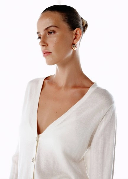 ULTRAFINE ECRU ORGANIC CASHMERE KNIT CARDIGAN - 4