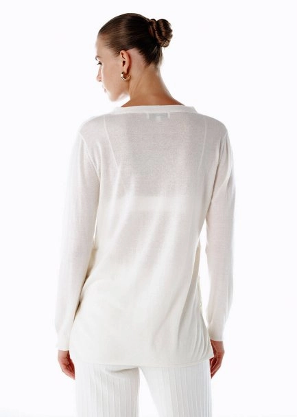 ULTRAFINE ECRU ORGANIC CASHMERE KNIT CARDIGAN - 5