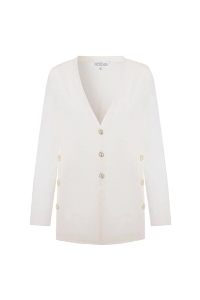 ULTRAFINE ECRU ORGANIC CASHMERE KNIT CARDIGAN - 6