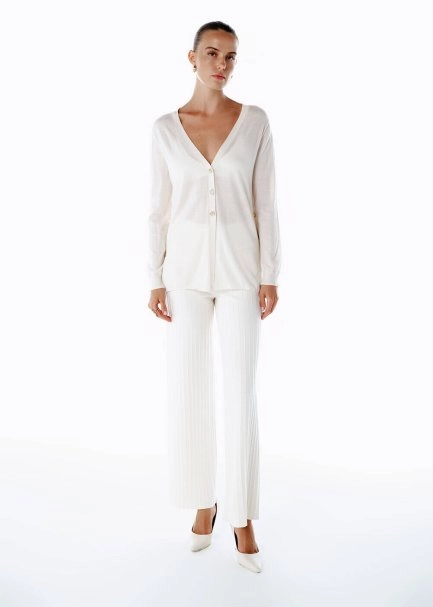 ULTRAFINE ECRU ORGANIC CASHMERE KNIT CARDIGAN - 2