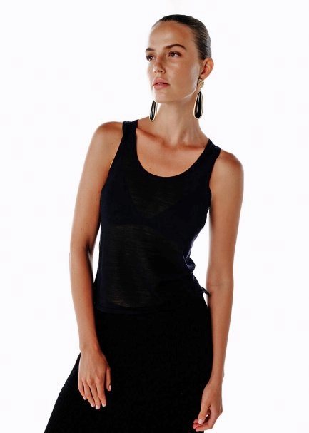 ULTRAFINE MERINO WOOL BLEND KNIT TOP BLACK - 4