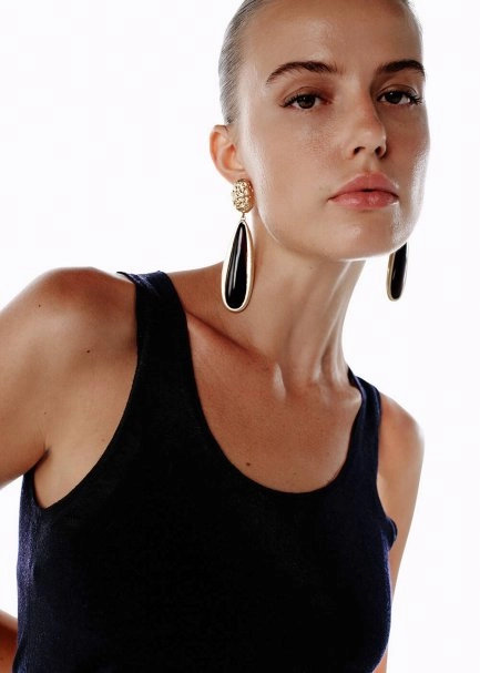 ULTRAFINE MERINO WOOL BLEND KNIT TOP BLACK - 2