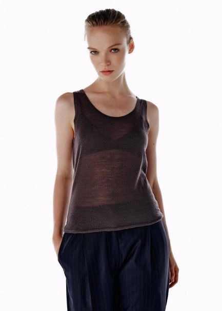 ULTRAFINE MERINO WOOL BLEND KNIT TOP DARK GREY - 1