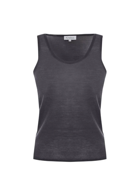 ULTRAFINE MERINO WOOL BLEND KNIT TOP DARK GREY - 6