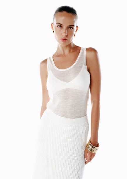 ULTRAFINE MERINO WOOL BLEND KNIT TOP ECRU - 2