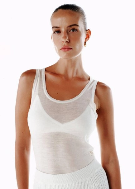 ULTRAFINE MERINO WOOL BLEND KNIT TOP ECRU - 6