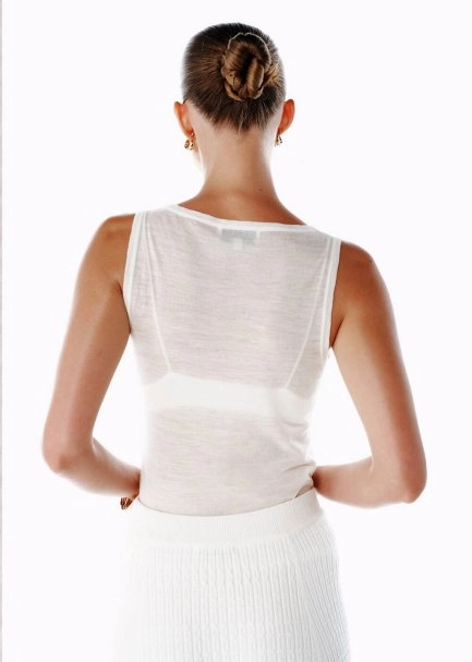 ULTRAFINE MERINO WOOL BLEND KNIT TOP ECRU - 7