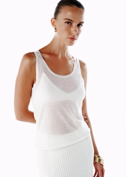 Ultrafıne Merino Yün Karışımlı Triko Üst Ekru - 4