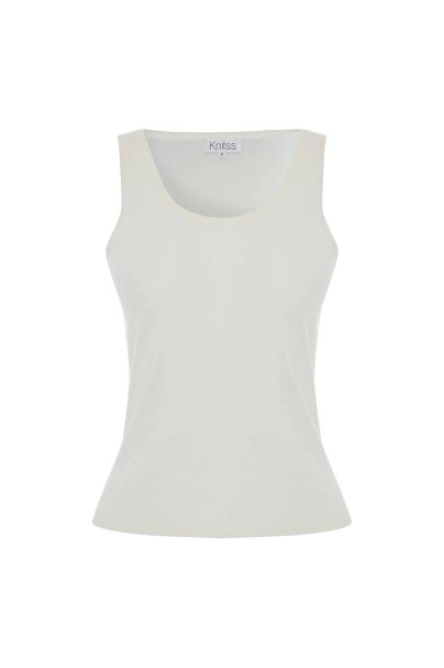 Ultrafıne Merino Yün Karışımlı Triko Üst Ekru - 8