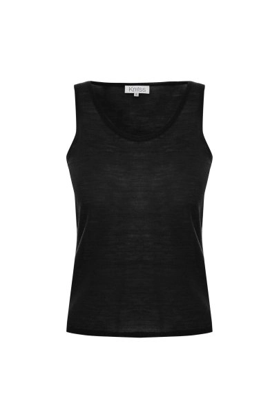 Ultrafıne Merino Yün Karışımlı Triko Üst Siyah - 6