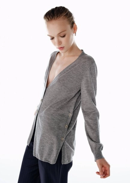 ULTRAFINE MID GREY ORGANIC CASHMERE KNIT CARDIGAN - 4