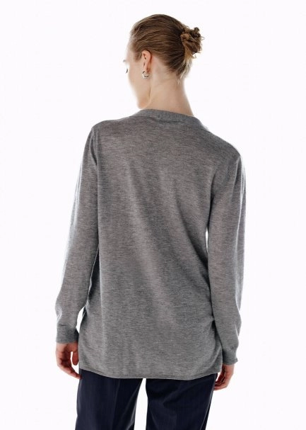 ULTRAFINE MID GREY ORGANIC CASHMERE KNIT CARDIGAN - 5