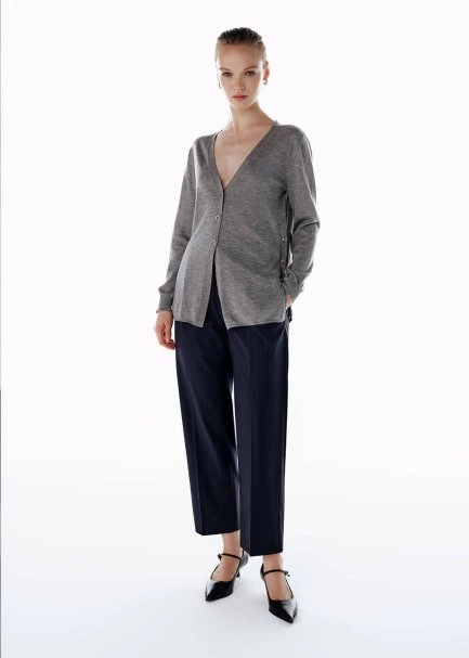 ULTRAFINE MID GREY ORGANIC CASHMERE KNIT CARDIGAN - 2