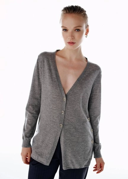ULTRAFINE MID GREY ORGANIC CASHMERE KNIT CARDIGAN - 3