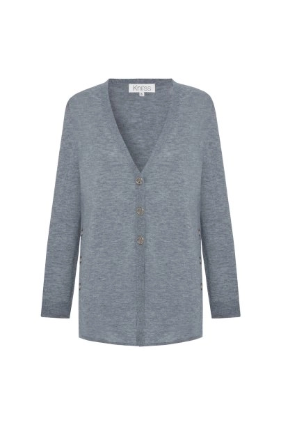 ULTRAFINE MID GREY ORGANIC CASHMERE KNIT CARDIGAN - 6
