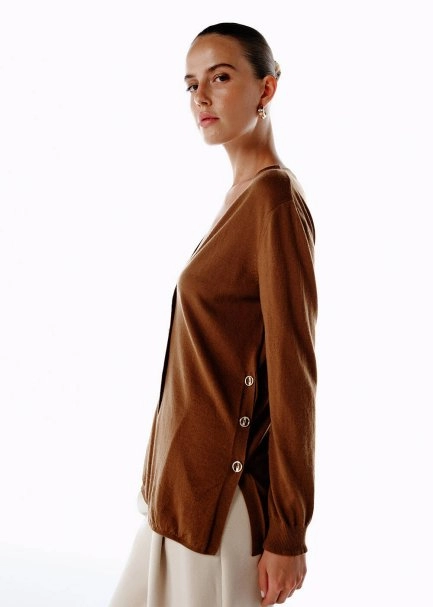 ULTRAFINE PECAN ORGANIC CASHMERE KNIT CARDIGAN - 4