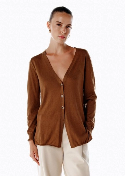 ULTRAFINE PECAN ORGANIC CASHMERE KNIT CARDIGAN - 3