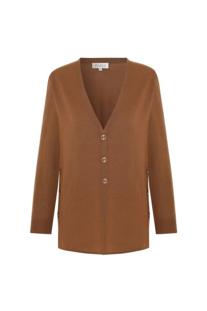 ULTRAFINE PECAN ORGANIC CASHMERE KNIT CARDIGAN - 6