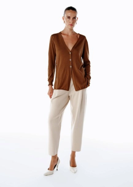 ULTRAFINE PECAN ORGANIC CASHMERE KNIT CARDIGAN - 2