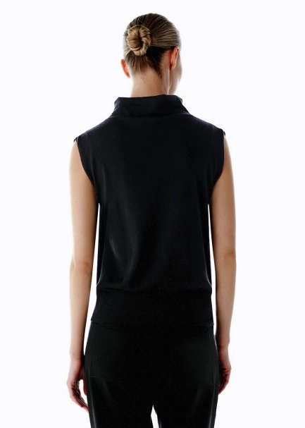 ULTRAFINE WOOL CASHMERE BLEND KNIT TOP BLACK - 5