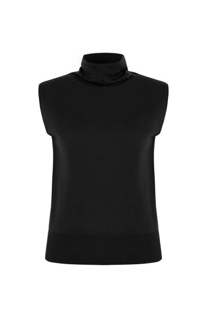 ULTRAFINE WOOL CASHMERE BLEND KNIT TOP BLACK - 6