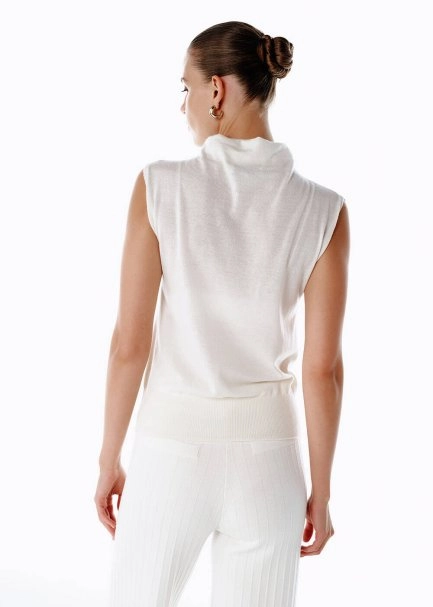 ULTRAFINE WOOL CASHMERE BLEND KNIT TOP ECRU - 5