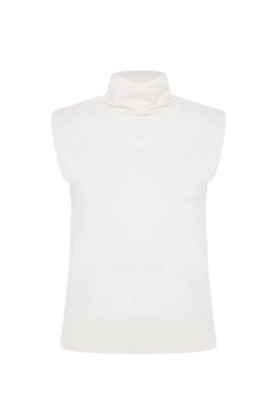 ULTRAFINE WOOL CASHMERE BLEND KNIT TOP ECRU - 6