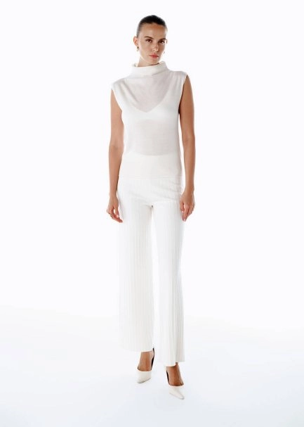 ULTRAFINE WOOL CASHMERE BLEND KNIT TOP ECRU - 2