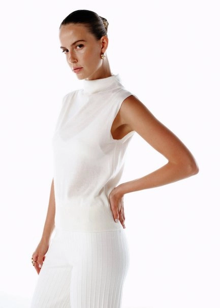 ULTRAFINE WOOL CASHMERE BLEND KNIT TOP ECRU - 4