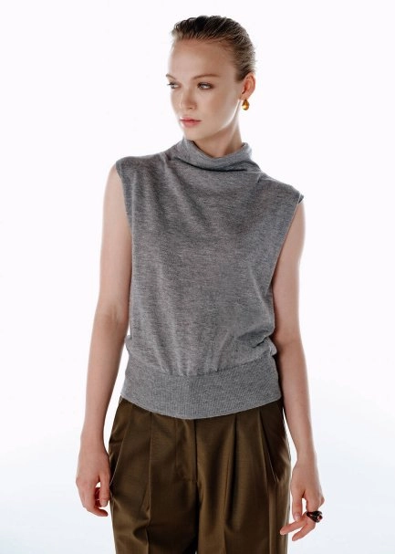 ULTRAFINE WOOL CASHMERE BLEND KNIT TOP MID GREY - 4