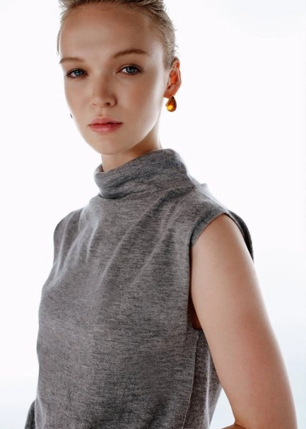 ULTRAFINE WOOL CASHMERE BLEND KNIT TOP MID GREY - 3