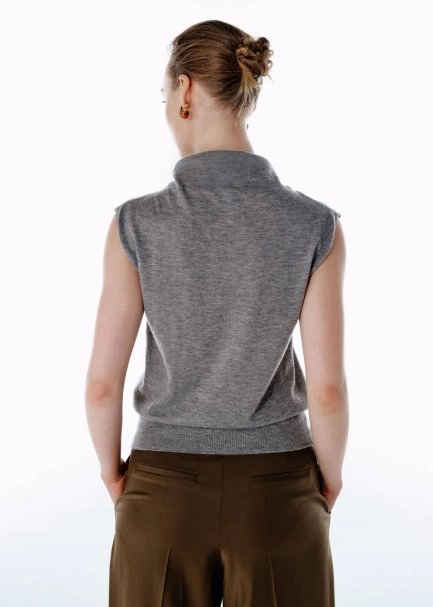 ULTRAFINE WOOL CASHMERE BLEND KNIT TOP MID GREY - 5