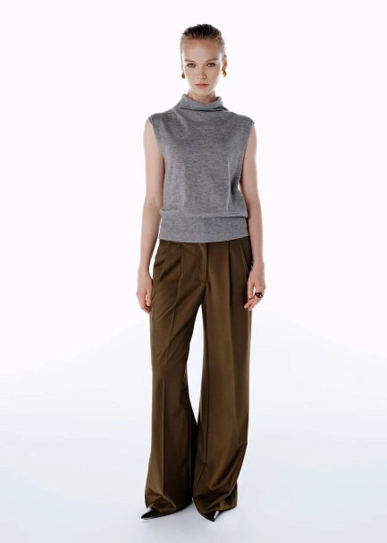 ULTRAFINE WOOL CASHMERE BLEND KNIT TOP MID GREY - 2