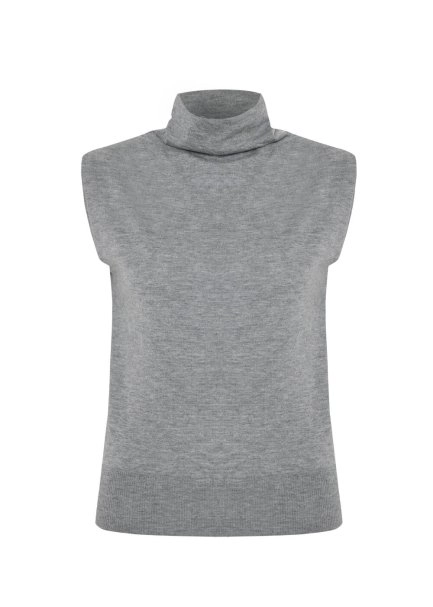 ULTRAFINE WOOL CASHMERE BLEND KNIT TOP MID GREY - 6