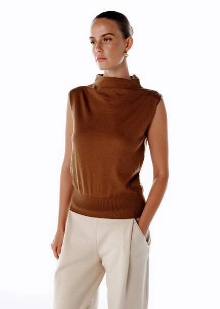 ULTRAFINE WOOL CASHMERE BLEND KNIT TOP PECAN - 4