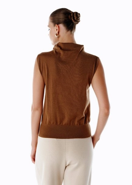 ULTRAFINE WOOL CASHMERE BLEND KNIT TOP PECAN - 5