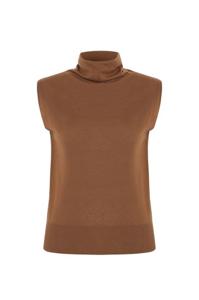 ULTRAFINE WOOL CASHMERE BLEND KNIT TOP PECAN - 6