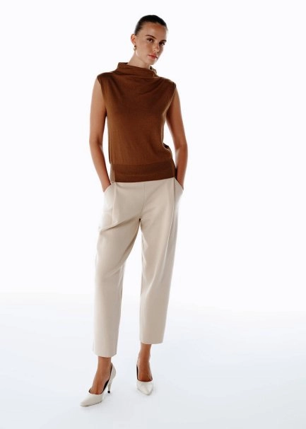 ULTRAFINE WOOL CASHMERE BLEND KNIT TOP PECAN - 2