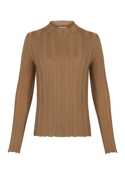 Uzun Kollu Balıkçı Yaka Merino Yün Camel Triko - 6