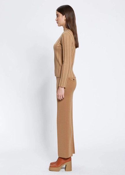 Uzun Kollu Balıkçı Yaka Merino Yün Camel Triko - 4