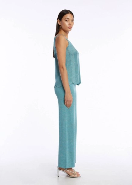 V Neck Aquamarıne Sleeveless Knıt Top - 4