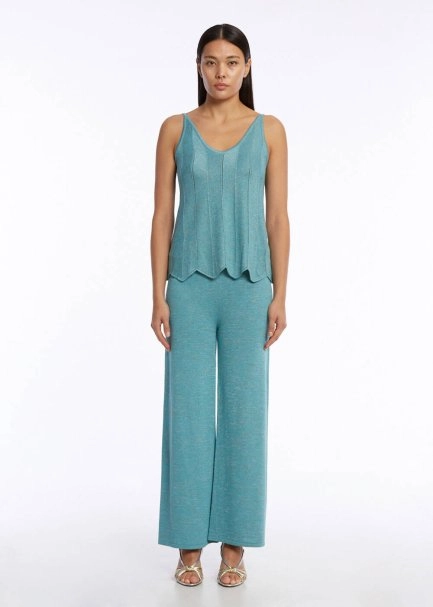 V Neck Aquamarıne Sleeveless Knıt Top - 2