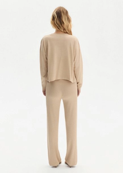 V NECK BEIGE KNIT CARDIGAN - 5