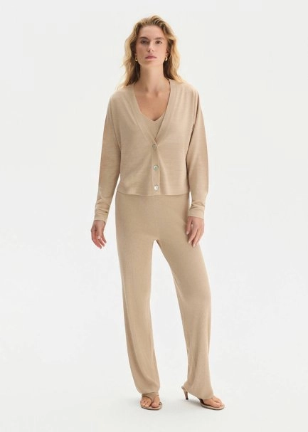 V NECK BEIGE KNIT CARDIGAN - 2