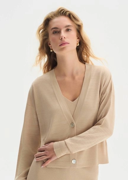 V NECK BEIGE KNIT CARDIGAN - 4