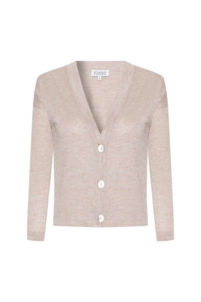 V NECK BEIGE KNIT CARDIGAN - 6