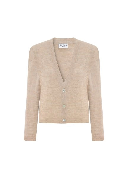 V NECK BEIGE KNIT CARDIGAN - 6