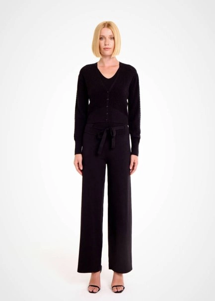 V NECK BLACK KNIT CARDIGAN - 2