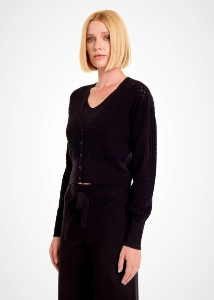 V NECK BLACK KNIT CARDIGAN - 3