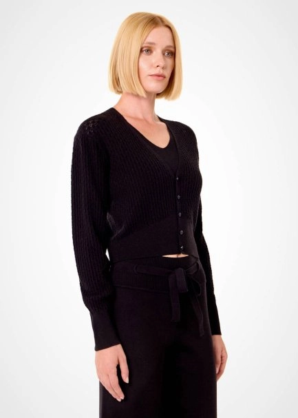 V NECK BLACK KNIT CARDIGAN - 4
